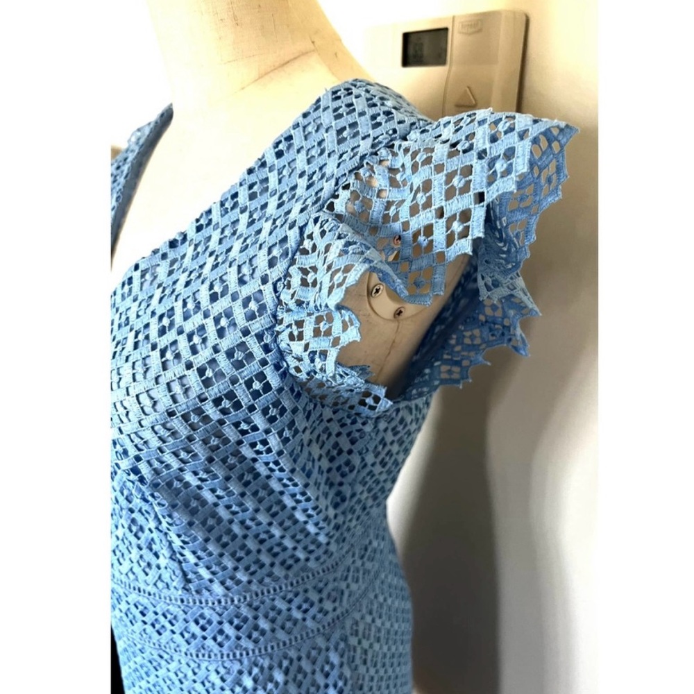 Draper James Blue Lattice Eyelet Lace Flutter Sleeve Dress - Picture 5 of 10